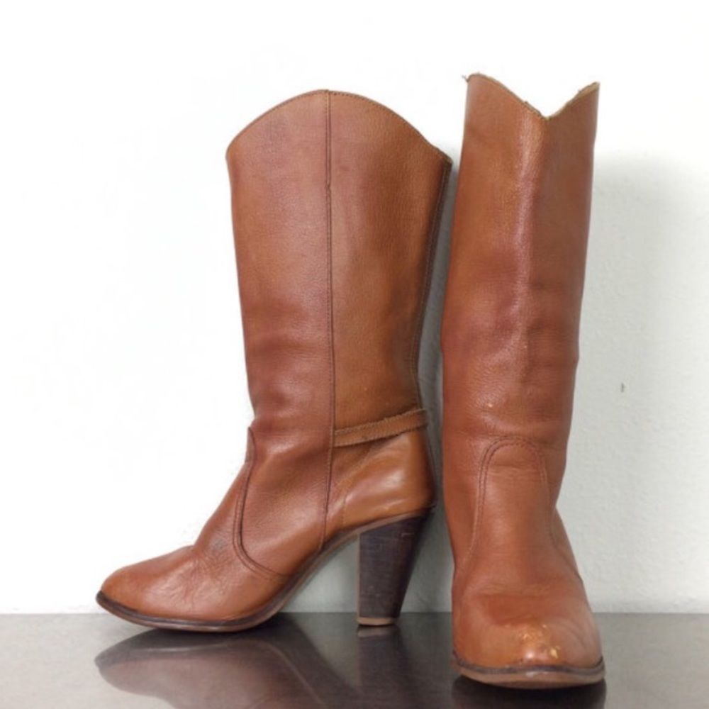 Vintage Brown Leather Kinney Boots with Heel